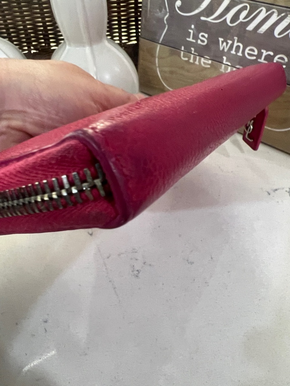 Saint Laurent Fuchsia Zip Wallet with YSL Charm - Picture 8 of 15
